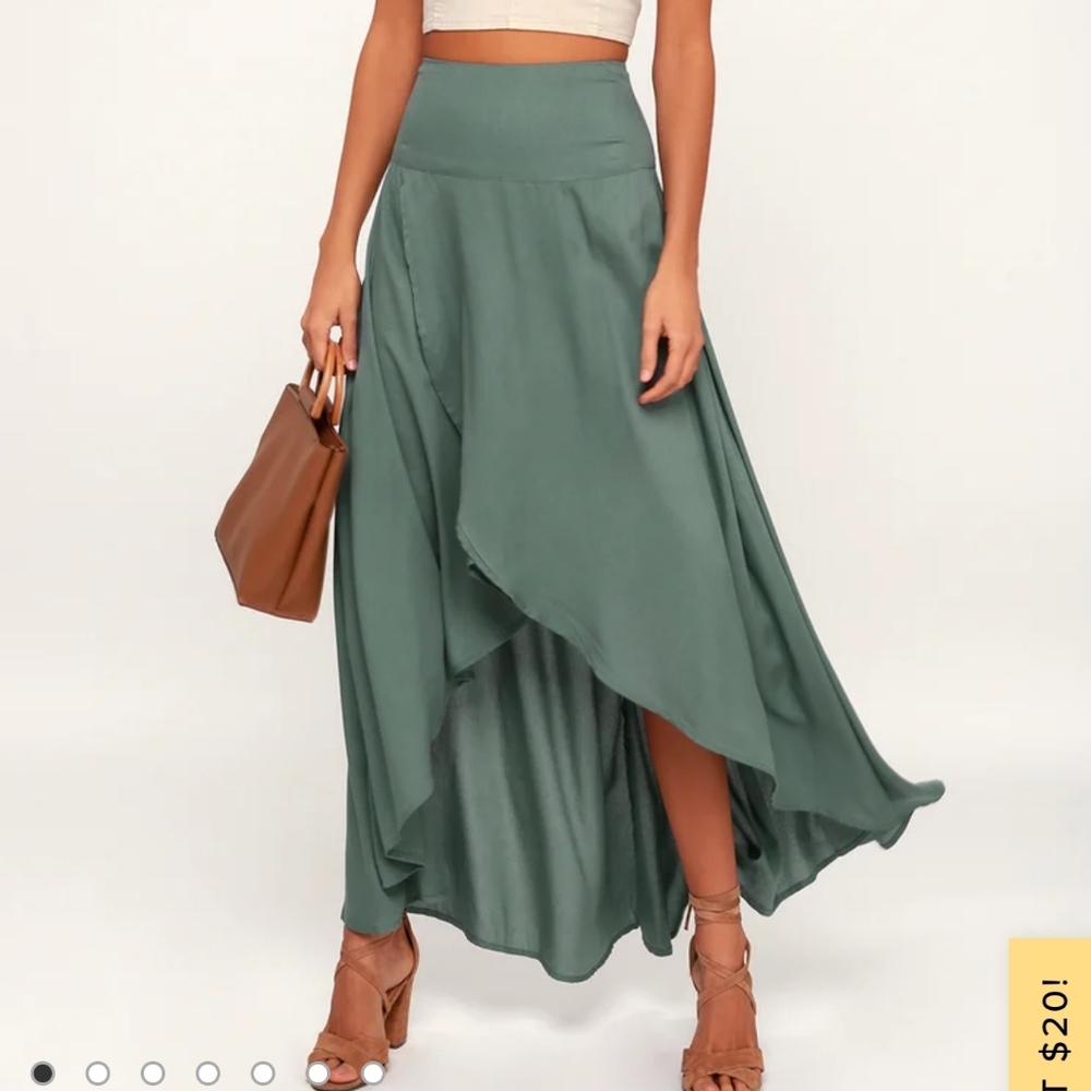 NWT O'Neill ambrosia dark sage green high low maxi skirt